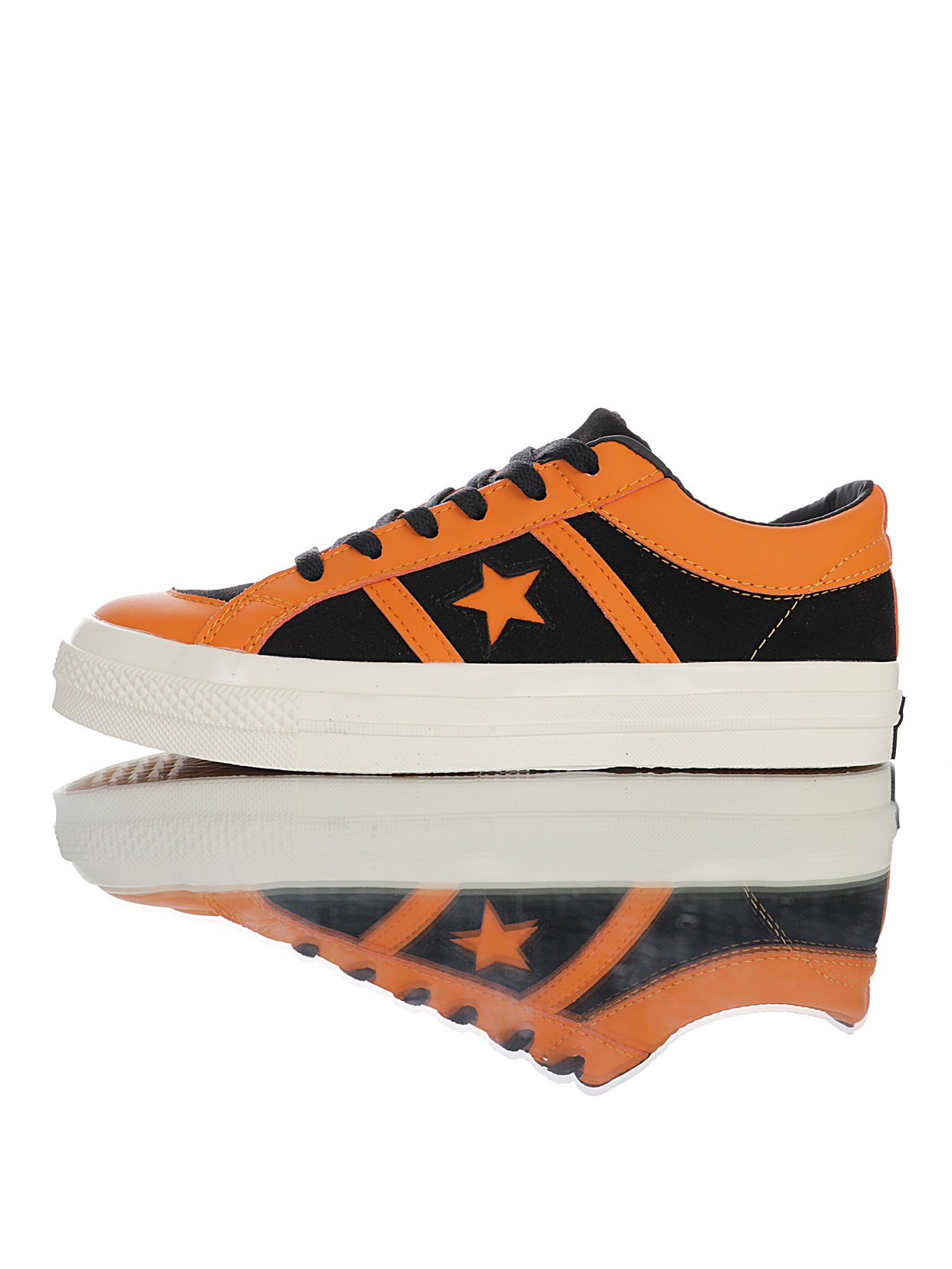 【新品实拍篇】💯男女鞋中底PU硅蓝拉帮效果底❗官方新色，经典匡威Converse One Star Academy Suede OX双杠一星日产学院系列经典低帮复古麂皮休闲百搭硫化板鞋“拼接黑亮橙”167137C 尺码：35-44真标带半码