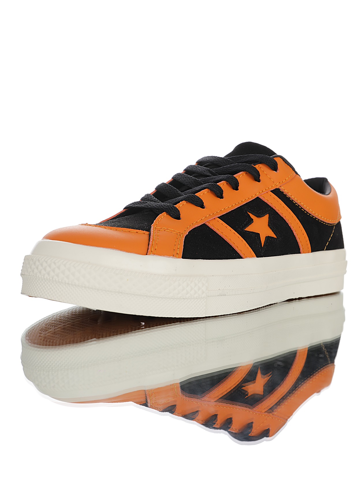 【新品实拍篇】💯男女鞋中底PU硅蓝拉帮效果底❗官方新色，经典匡威Converse One Star Academy Suede OX双杠一星日产学院系列经典低帮复古麂皮休闲百搭硫化板鞋“拼接黑亮橙”167137C 尺码：35-44真标带半码