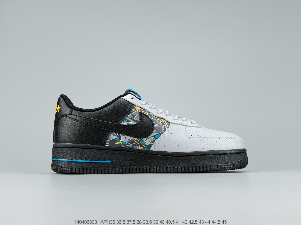 160 耐克 Nike Air Force 1 Low 黑灰蓝涂鸦拼接空军一号低帮休闲板鞋 CQ4217-001