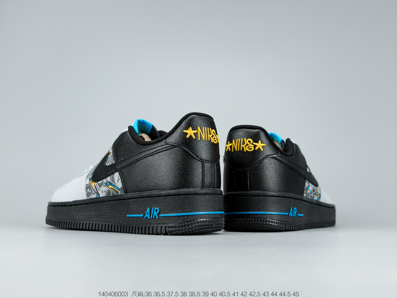 160 耐克 Nike Air Force 1 Low 黑灰蓝涂鸦拼接空军一号低帮休闲板鞋 CQ4217-001
