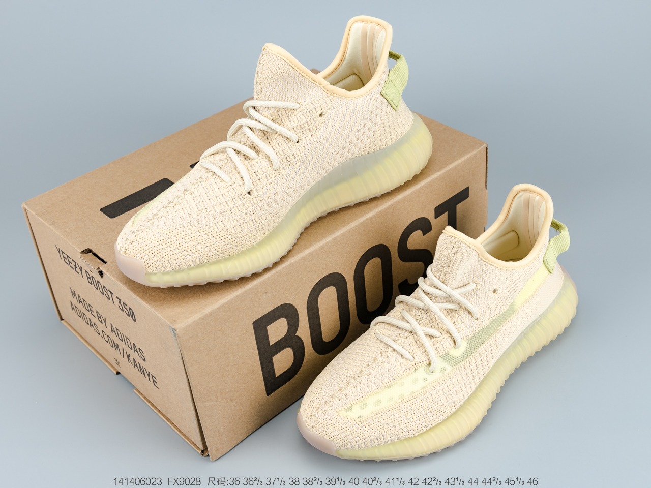170 真爆 阿迪达斯Adidas Yeezy Boost 350V2 “FLAX”新亚洲限定 亚麻 丁黄侧透百搭轻便爆米花中底休闲运动慢跑鞋FX9028