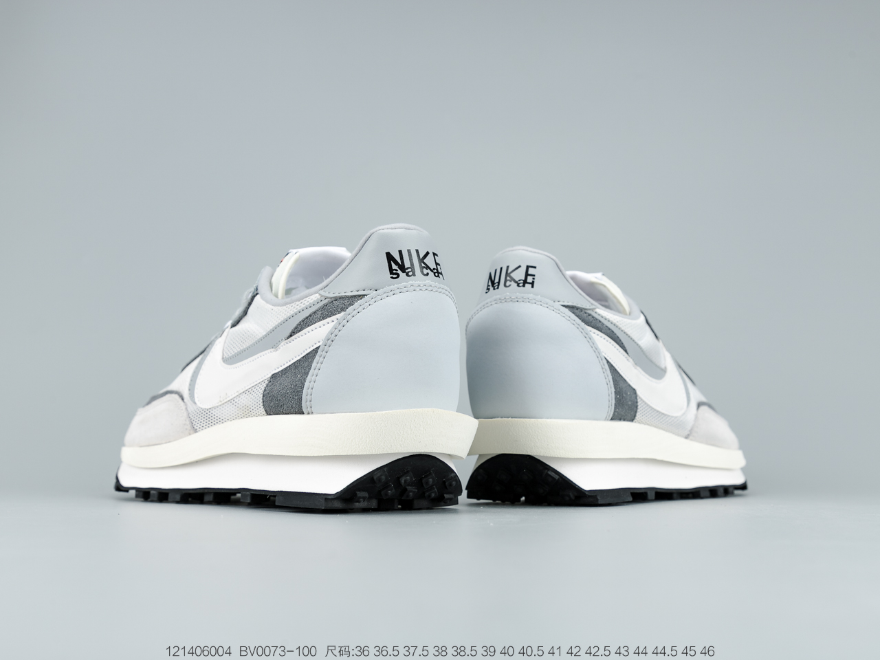 220 日式解构美学联名Sacai x Nike LDV Waffle DaybreakGreyWhite重叠双钩解构设计前卫华夫变形双底休闲慢跑鞋  BV0073-100