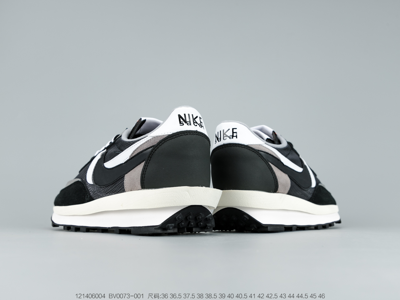 220 日式解构美学联名Sacai x Nike LDV Waffle DaybreakGreyWhite重叠双钩解构设计前卫华夫变形双底休闲慢跑鞋  BV0073-001