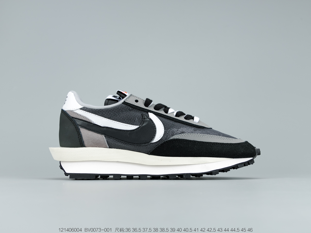 220 日式解构美学联名Sacai x Nike LDV Waffle DaybreakGreyWhite重叠双钩解构设计前卫华夫变形双底休闲慢跑鞋  BV0073-001