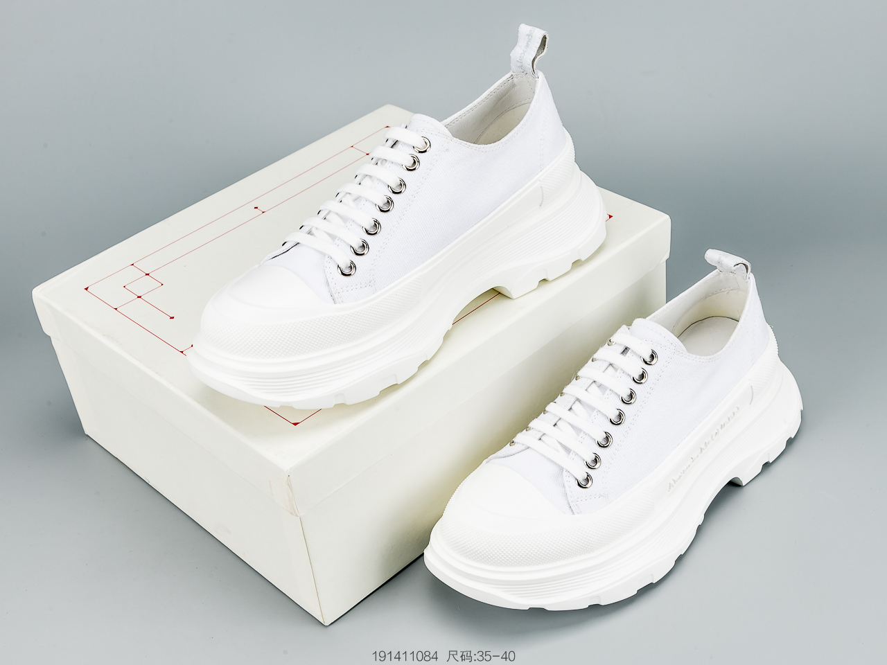 260 麦昆Alexander McQueen 2020春夏新款 麦昆 全白 亚历山大系带增高显瘦显腿长帆布鞋