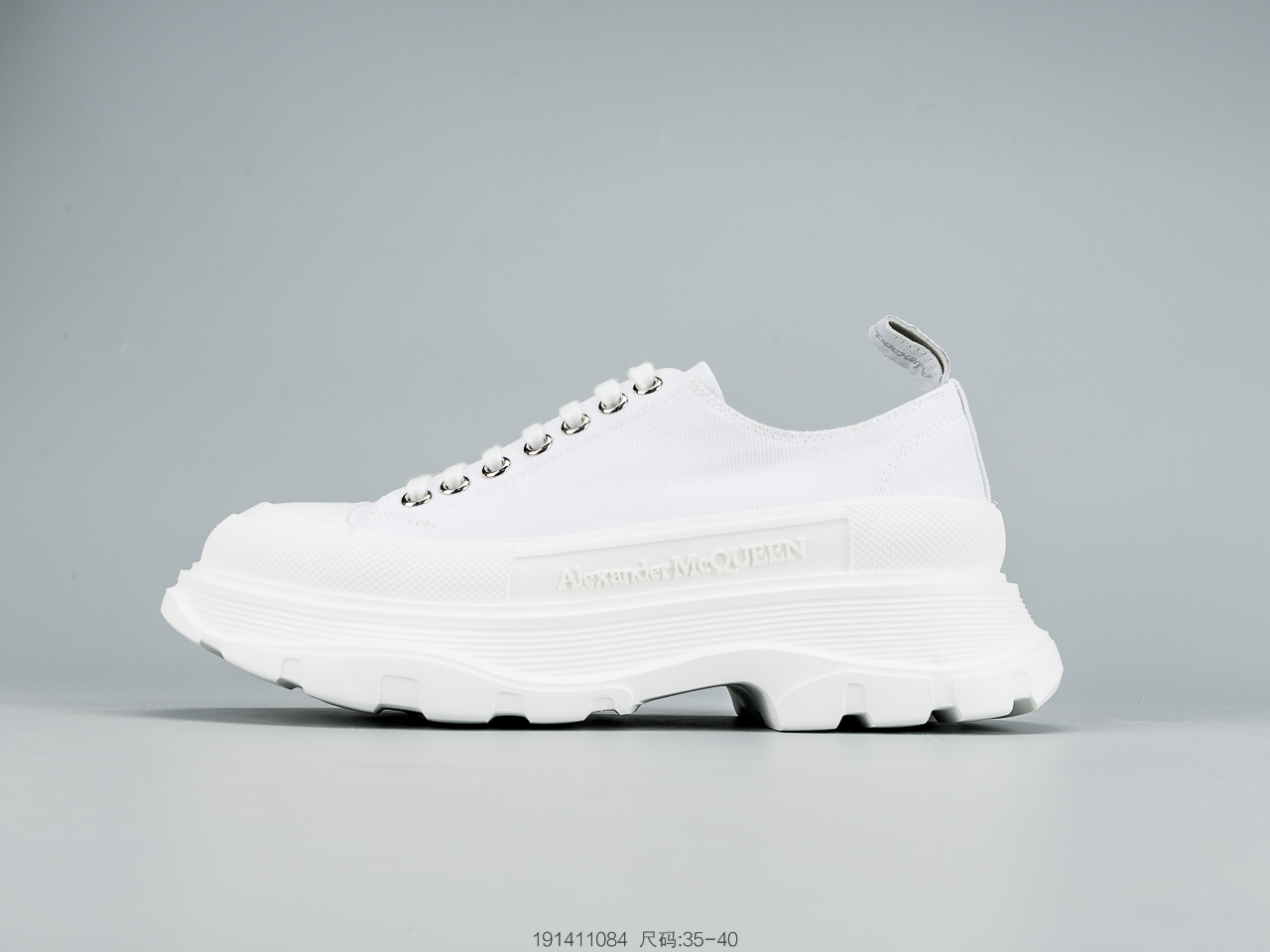 260 麦昆Alexander McQueen 2020春夏新款 麦昆 全白 亚历山大系带增高显瘦显腿长帆布鞋