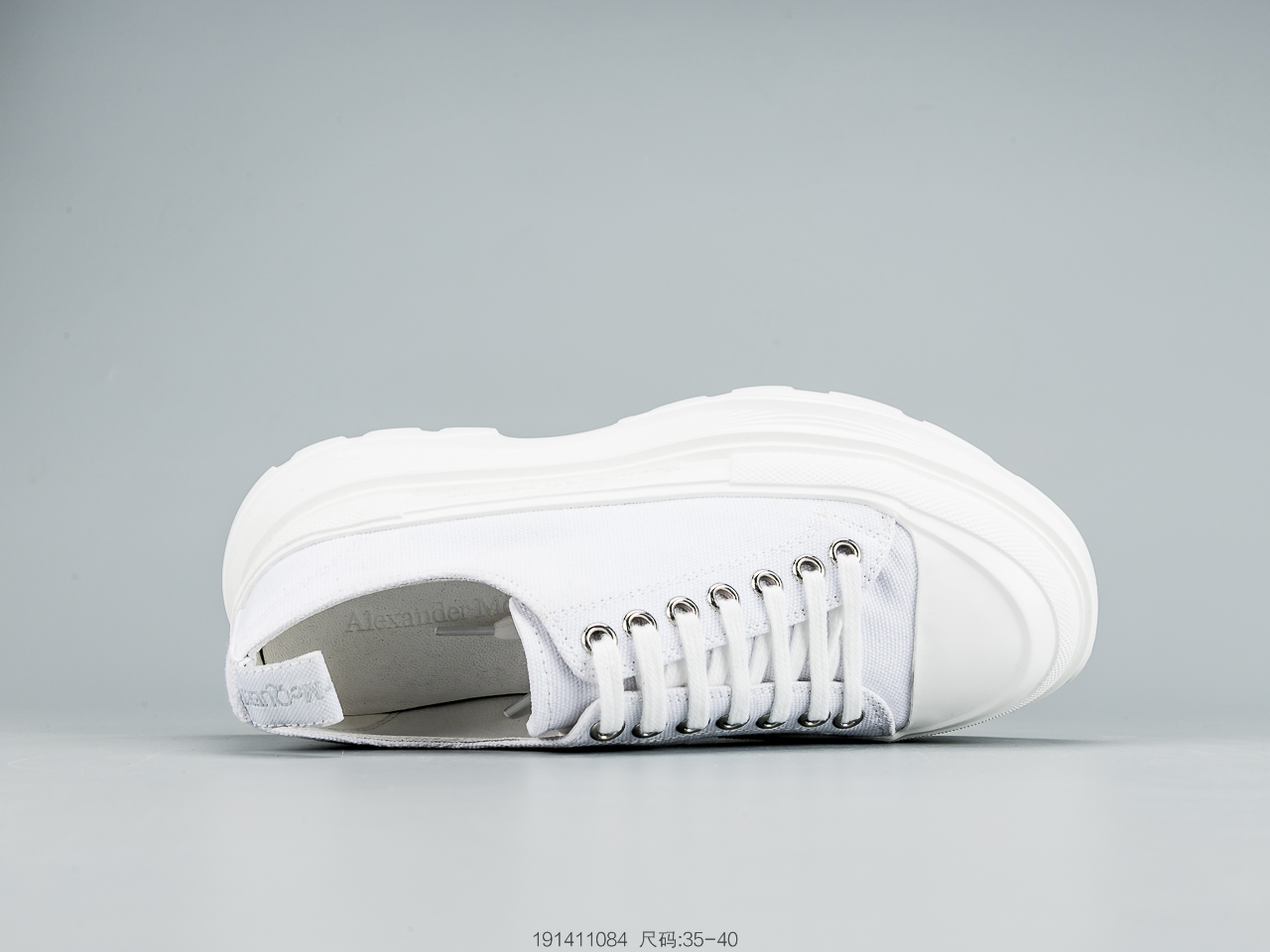 260 麦昆Alexander McQueen 2020春夏新款 麦昆 全白 亚历山大系带增高显瘦显腿长帆布鞋