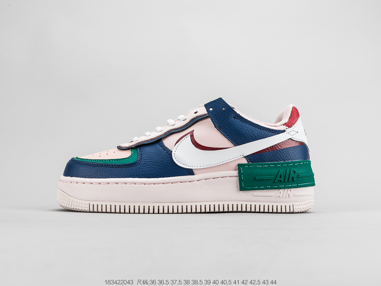 180 耐克Nike Air Force 1 Shadow 空军一号 解构拼接马卡龙 奶白红
