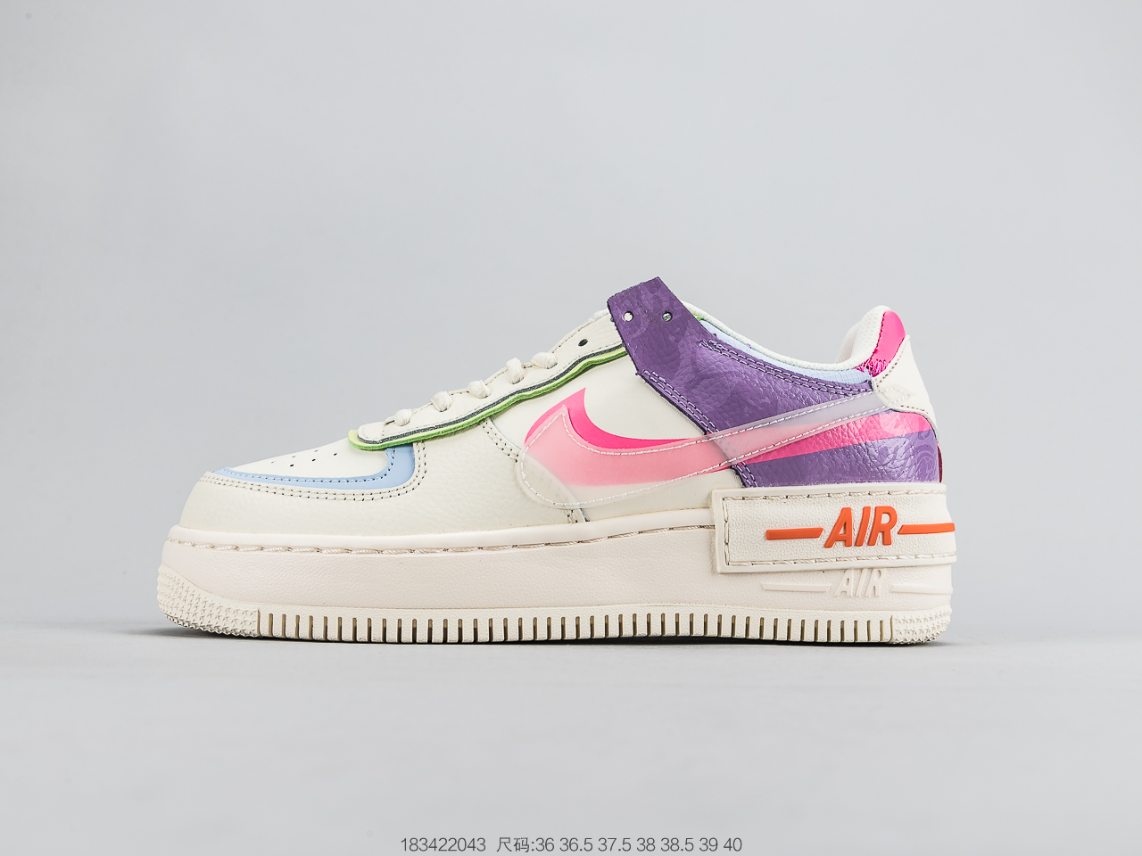 180 耐克Nike Air Force 1 Shadow 空军一号 解构拼接马卡龙 奶白红