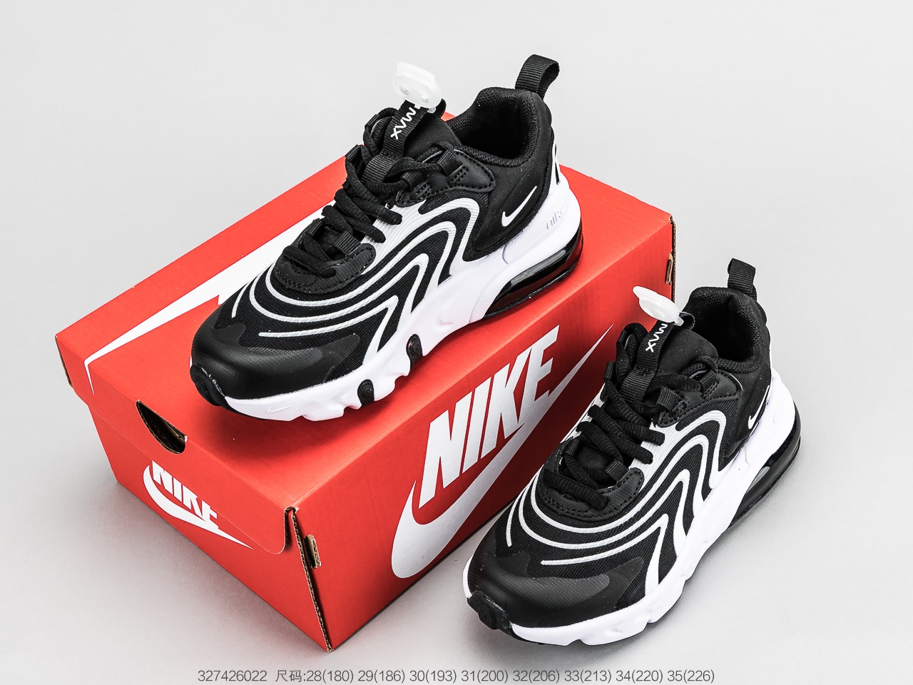120童鞋 耐克Nike Air Max 270 React 气垫慢跑童鞋原盒配置