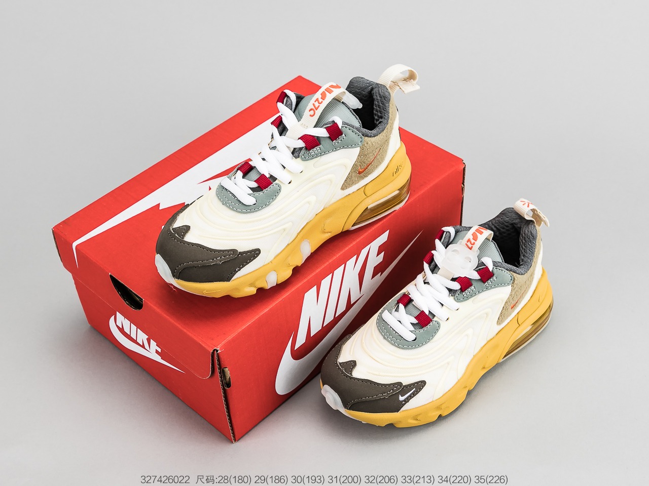 120童鞋 耐克Nike Air Max 270 React 气垫慢跑童鞋原盒配置
