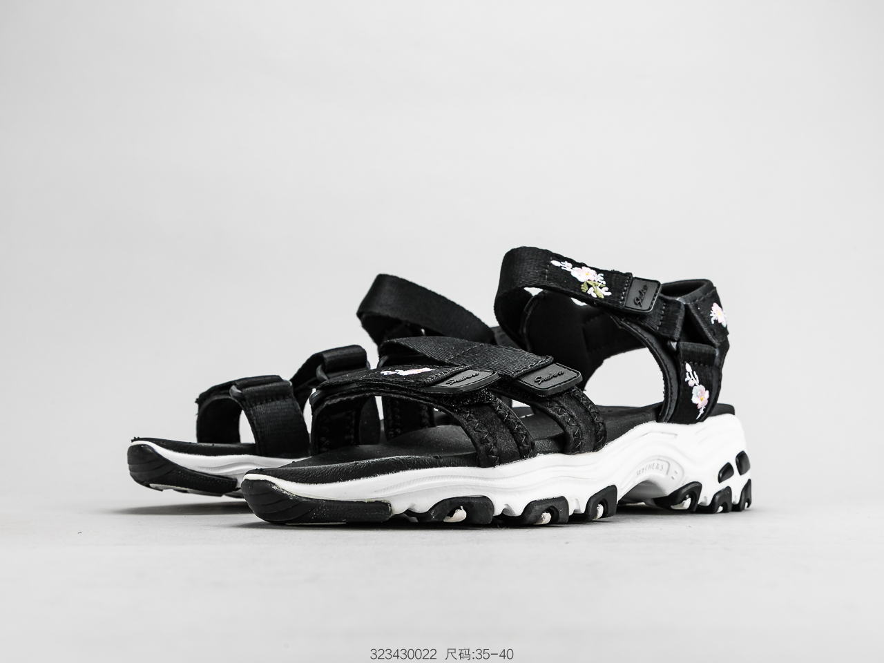 120 SKECHERS斯凯奇 凉鞋女鞋熊猫鞋绣花厚底松糕休闲沙滩鞋