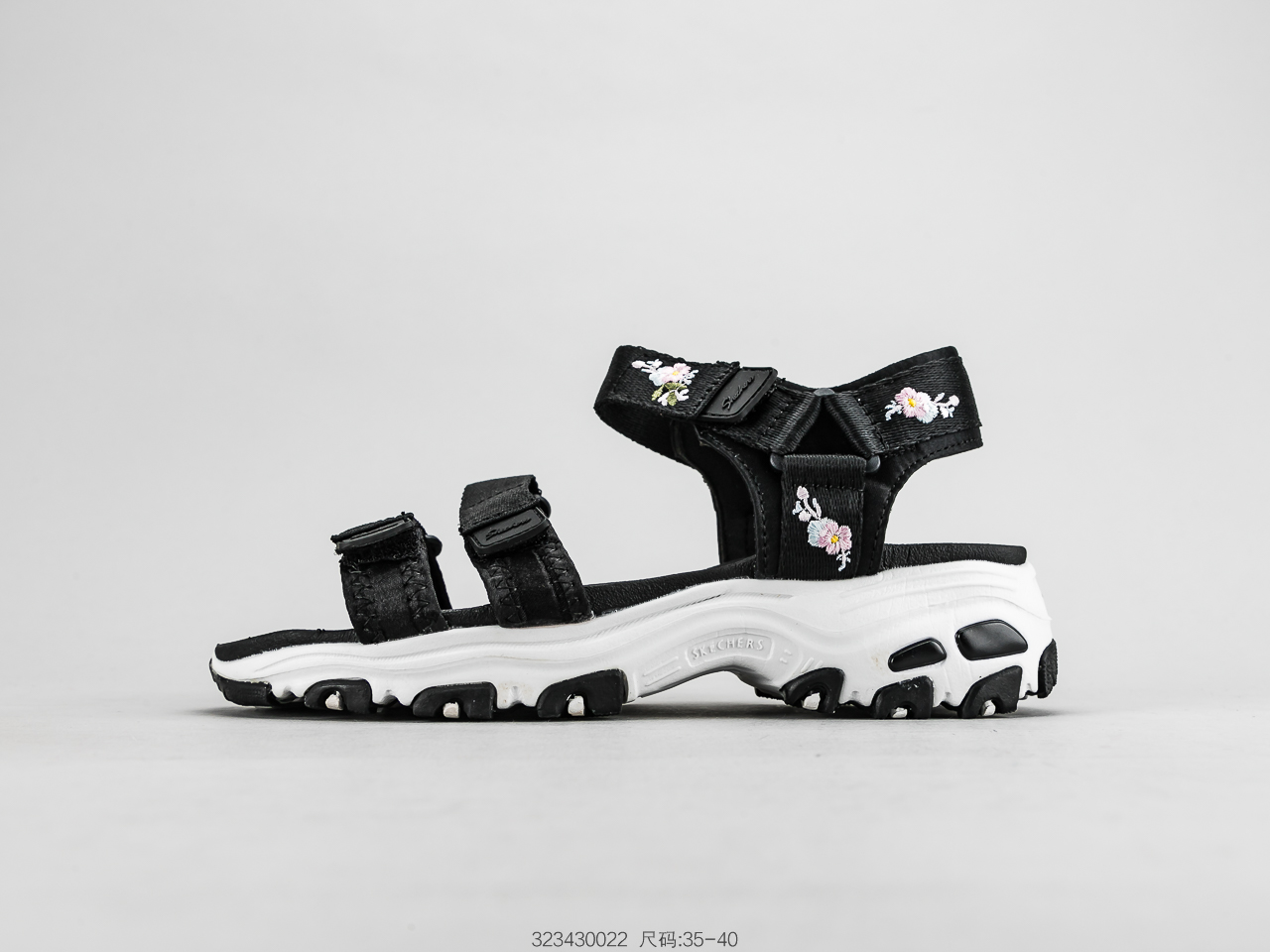 120 SKECHERS斯凯奇 凉鞋女鞋熊猫鞋绣花厚底松糕休闲沙滩鞋