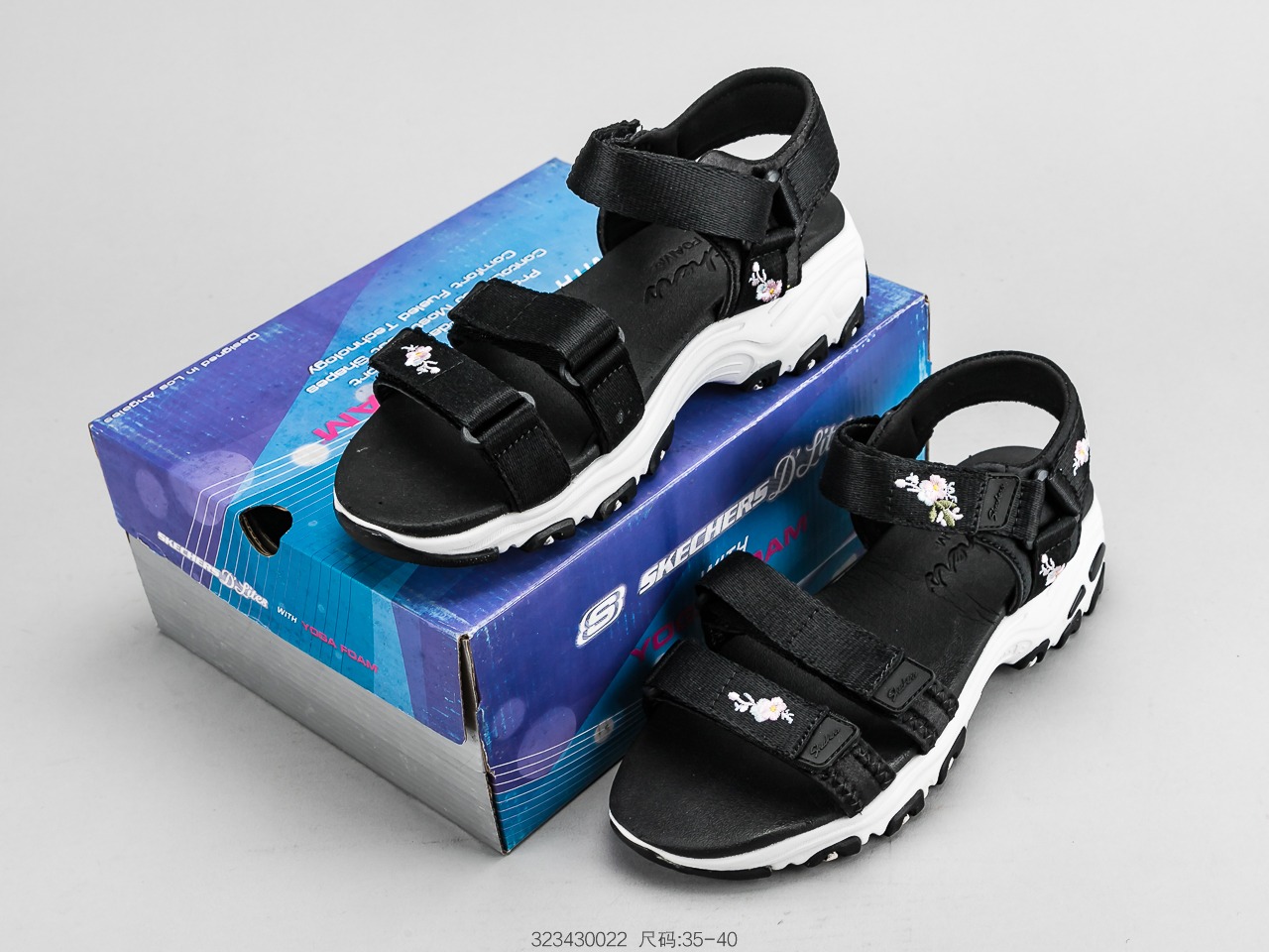 120 SKECHERS斯凯奇 凉鞋女鞋熊猫鞋绣花厚底松糕休闲沙滩鞋