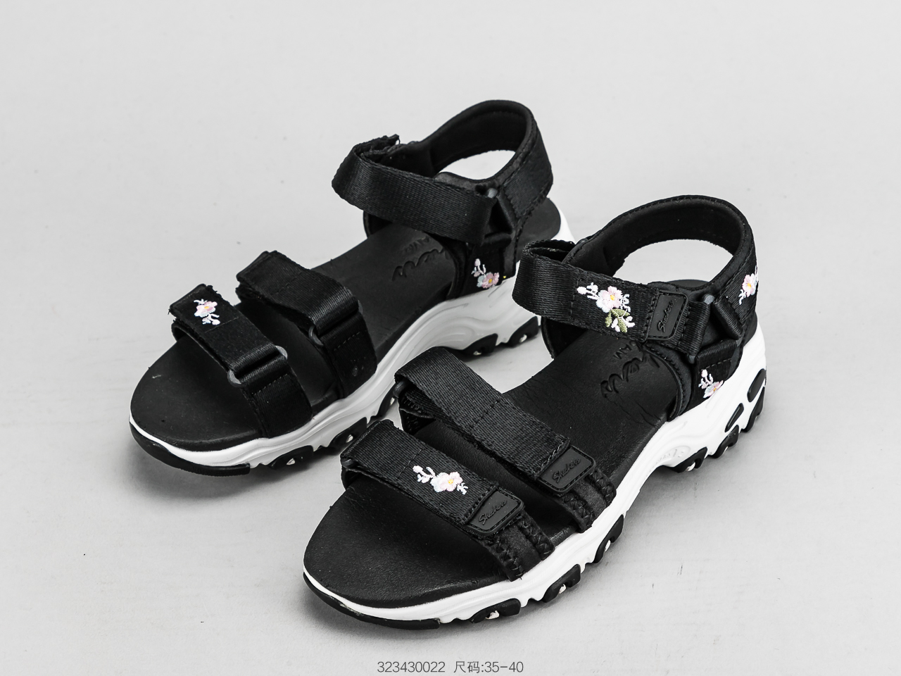 120 SKECHERS斯凯奇 凉鞋女鞋熊猫鞋绣花厚底松糕休闲沙滩鞋
