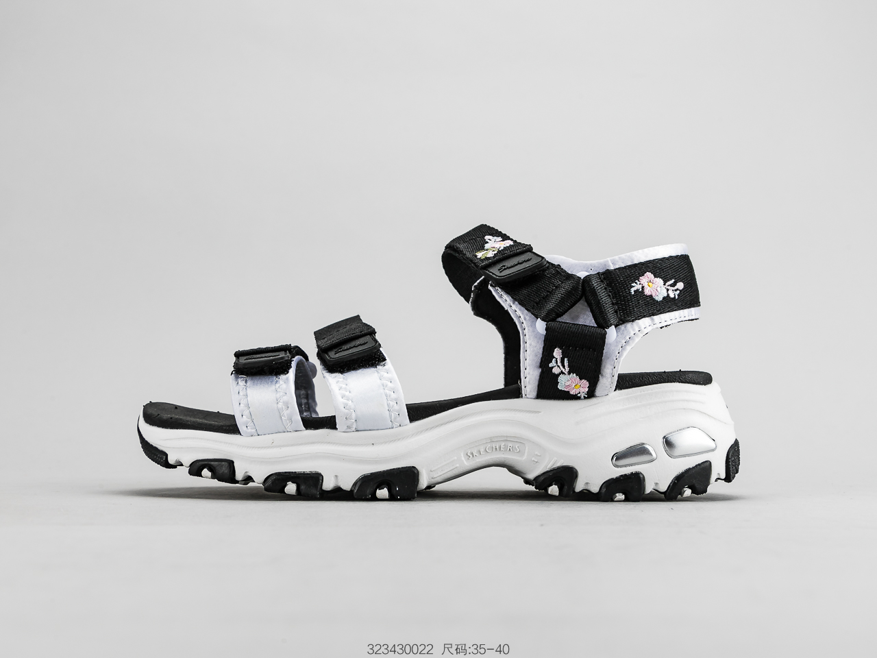 120 SKECHERS斯凯奇 凉鞋女鞋熊猫鞋绣花厚底松糕休闲沙滩鞋