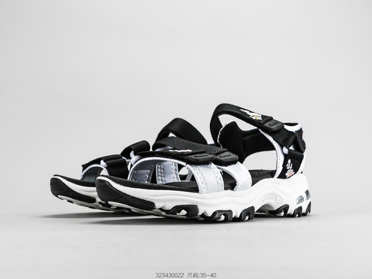 120 SKECHERS斯凯奇 凉鞋女鞋熊猫鞋绣花厚底松糕休闲沙滩鞋