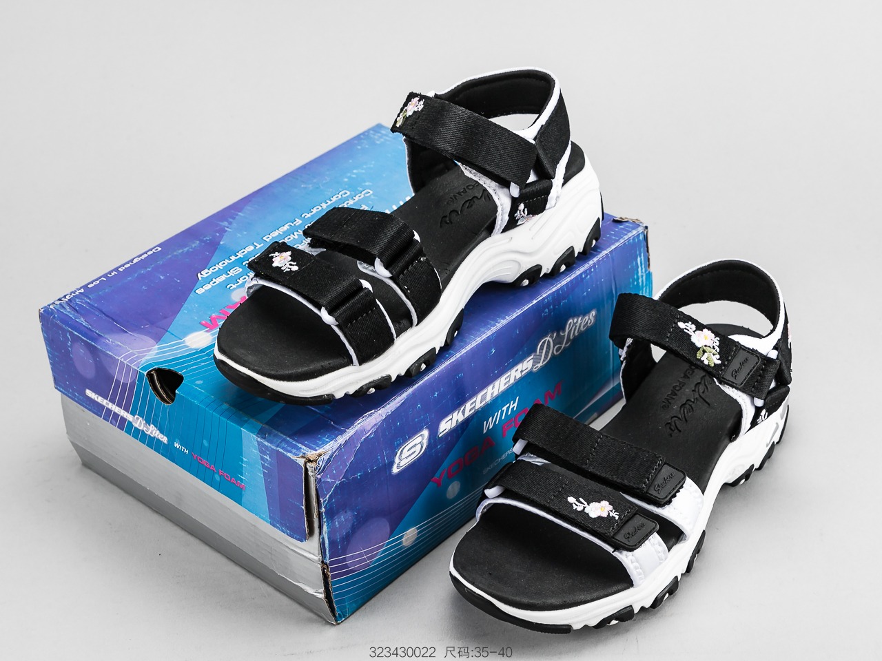 120 SKECHERS斯凯奇 凉鞋女鞋熊猫鞋绣花厚底松糕休闲沙滩鞋