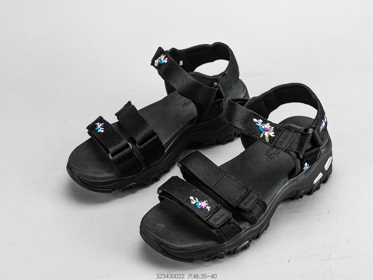 120 SKECHERS斯凯奇 凉鞋女鞋熊猫鞋绣花厚底松糕休闲沙滩鞋