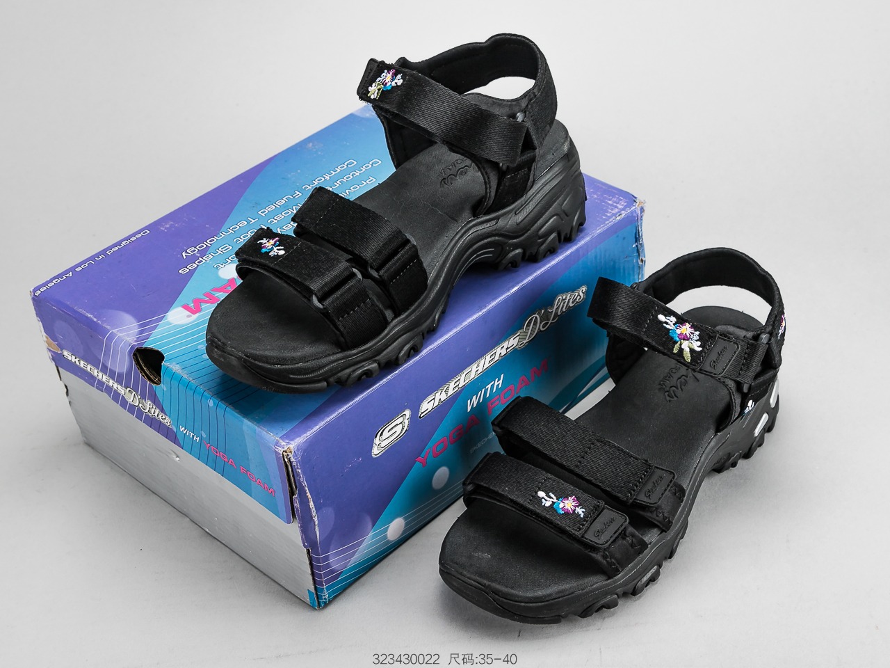 120 SKECHERS斯凯奇 凉鞋女鞋熊猫鞋绣花厚底松糕休闲沙滩鞋