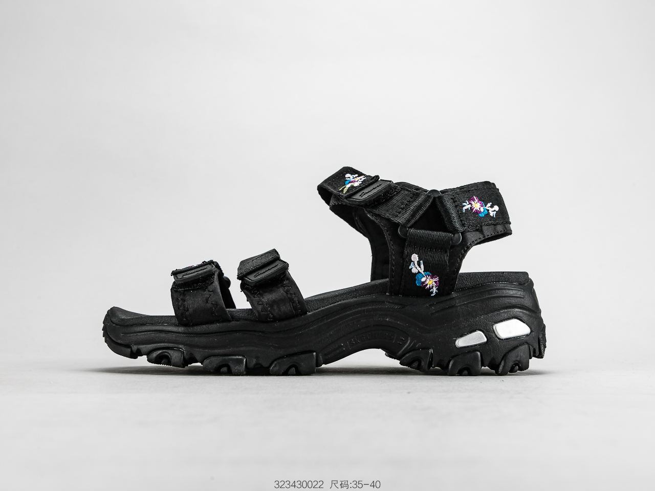 120 SKECHERS斯凯奇 凉鞋女鞋熊猫鞋绣花厚底松糕休闲沙滩鞋