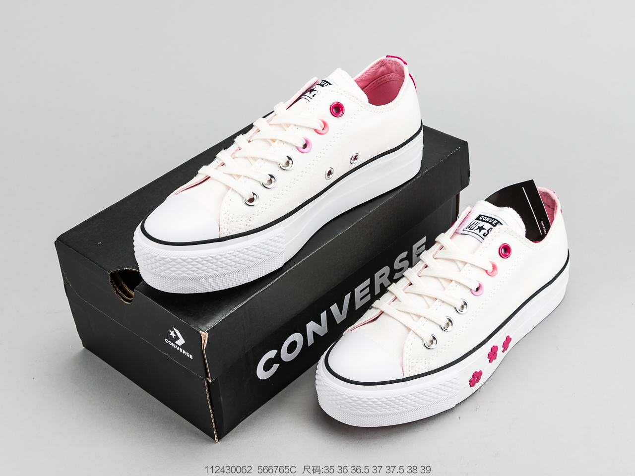 140   厚底糕松 鞋 Converse 匡女威 鞋All Star Lift OX 樱花厚底帆布休板闲