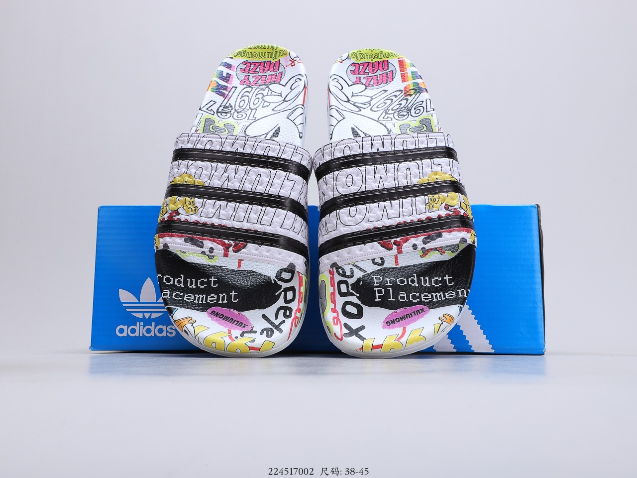 110 阿迪达斯Adidas Original Adilette 条纹系列个性涂鸦拖鞋