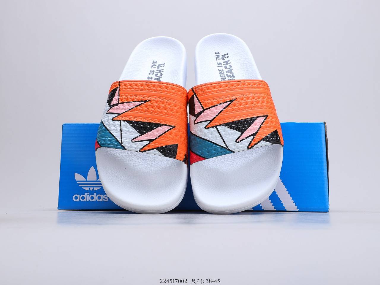 110 阿迪达斯Adidas Original Adilette 条纹系列个性涂鸦拖鞋