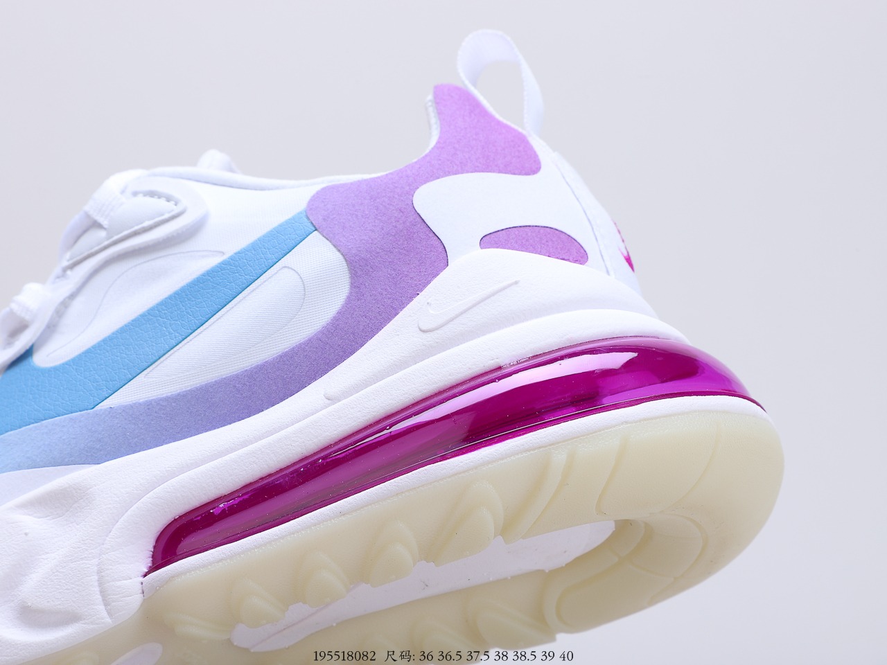 150 耐克Nike WMNS Air Max 270 React White Blue Yellow 270瑞亚赛系车列后半掌气垫百搭运慢动跑鞋 货号：CQ4805