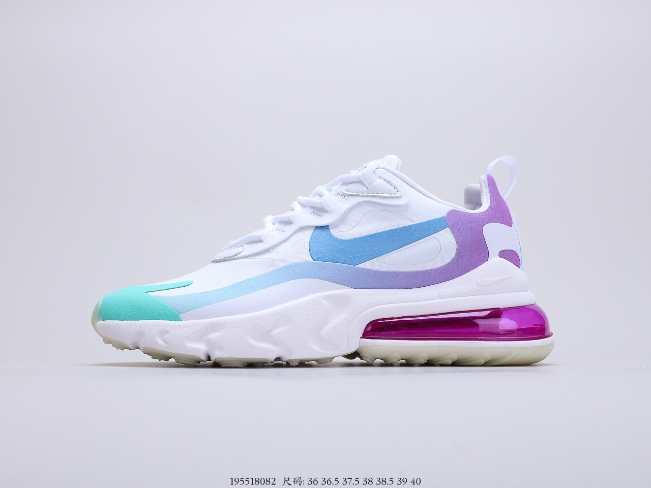 150 耐克Nike WMNS Air Max 270 React White Blue Yellow 270瑞亚赛系车列后半掌气垫百搭运慢动跑鞋 货号：CQ4805