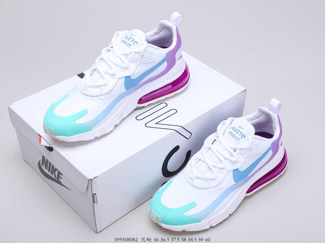 150 耐克Nike WMNS Air Max 270 React White Blue Yellow 270瑞亚赛系车列后半掌气垫百搭运慢动跑鞋 货号：CQ4805