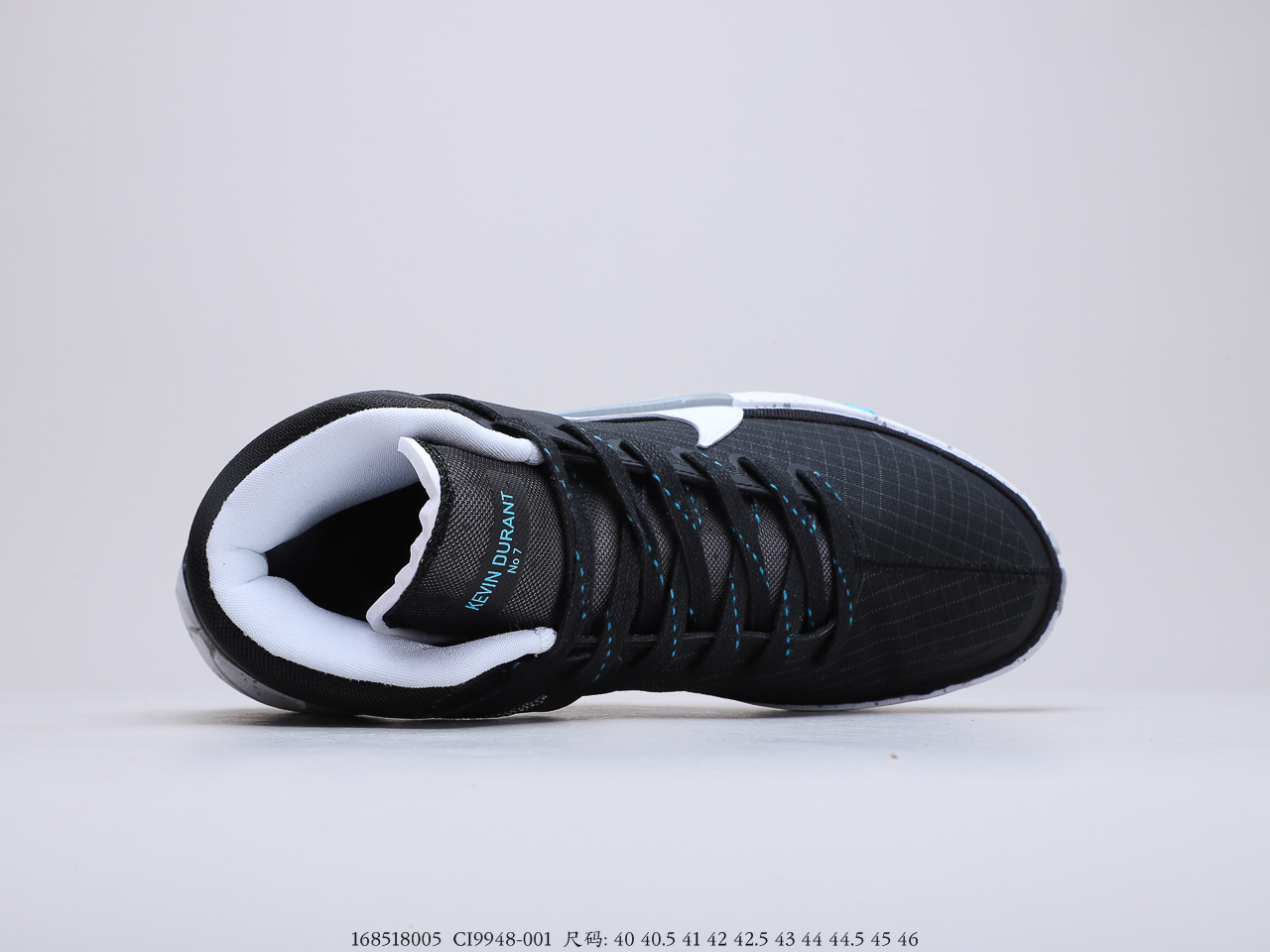 260 杜兰特最新战靴 Nike KD 13 黑白色调主打搭配浸入中底的巨型 Swoosh 货号：CI9948-001