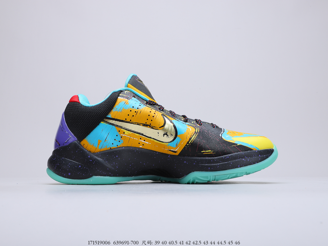 310 耐克Nike Zoom Kobe ZK5 Prelude“大师之路黑黄紫蓝涂鸦”科比5代复刻实战运动低帮文化篮球鞋 货号：639691-700