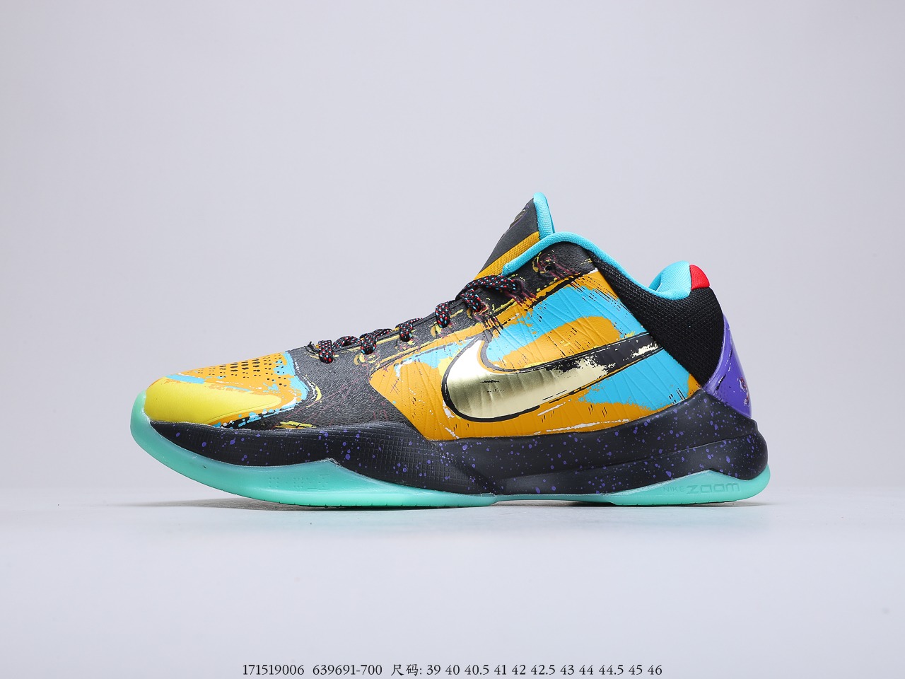 310 耐克Nike Zoom Kobe ZK5 Prelude“大师之路黑黄紫蓝涂鸦”科比5代复刻实战运动低帮文化篮球鞋 货号：639691-700