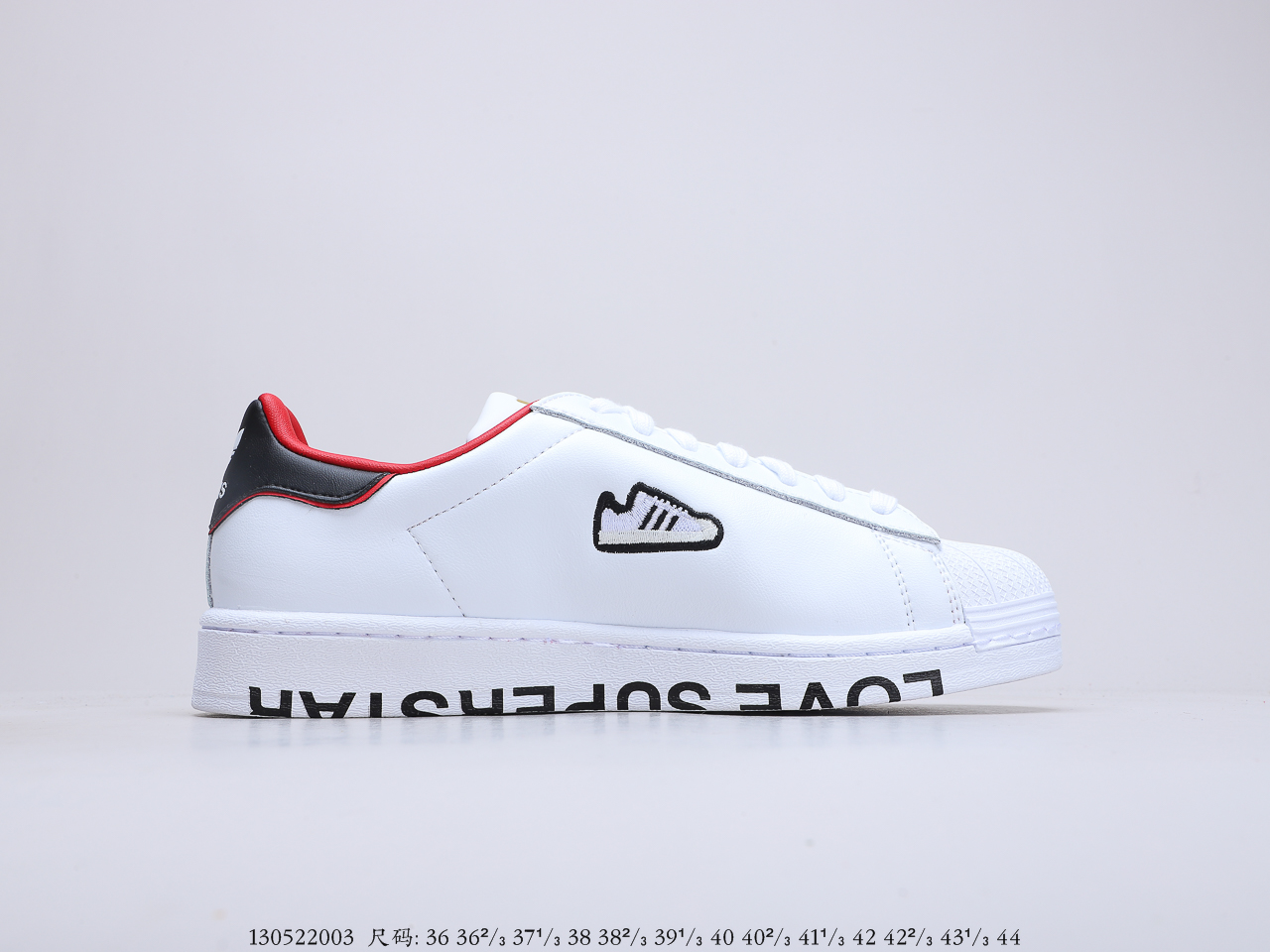 160 三叶草 Adidas Superstar 黑红刺绣 贝壳头经典百搭休闲运动板鞋 货号FW6384