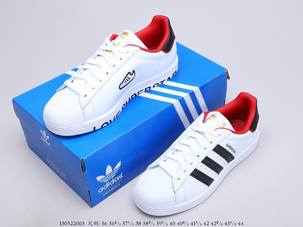 160 三叶草 Adidas Superstar 黑红刺绣 贝壳头经典百搭休闲运动板鞋 货号FW6384