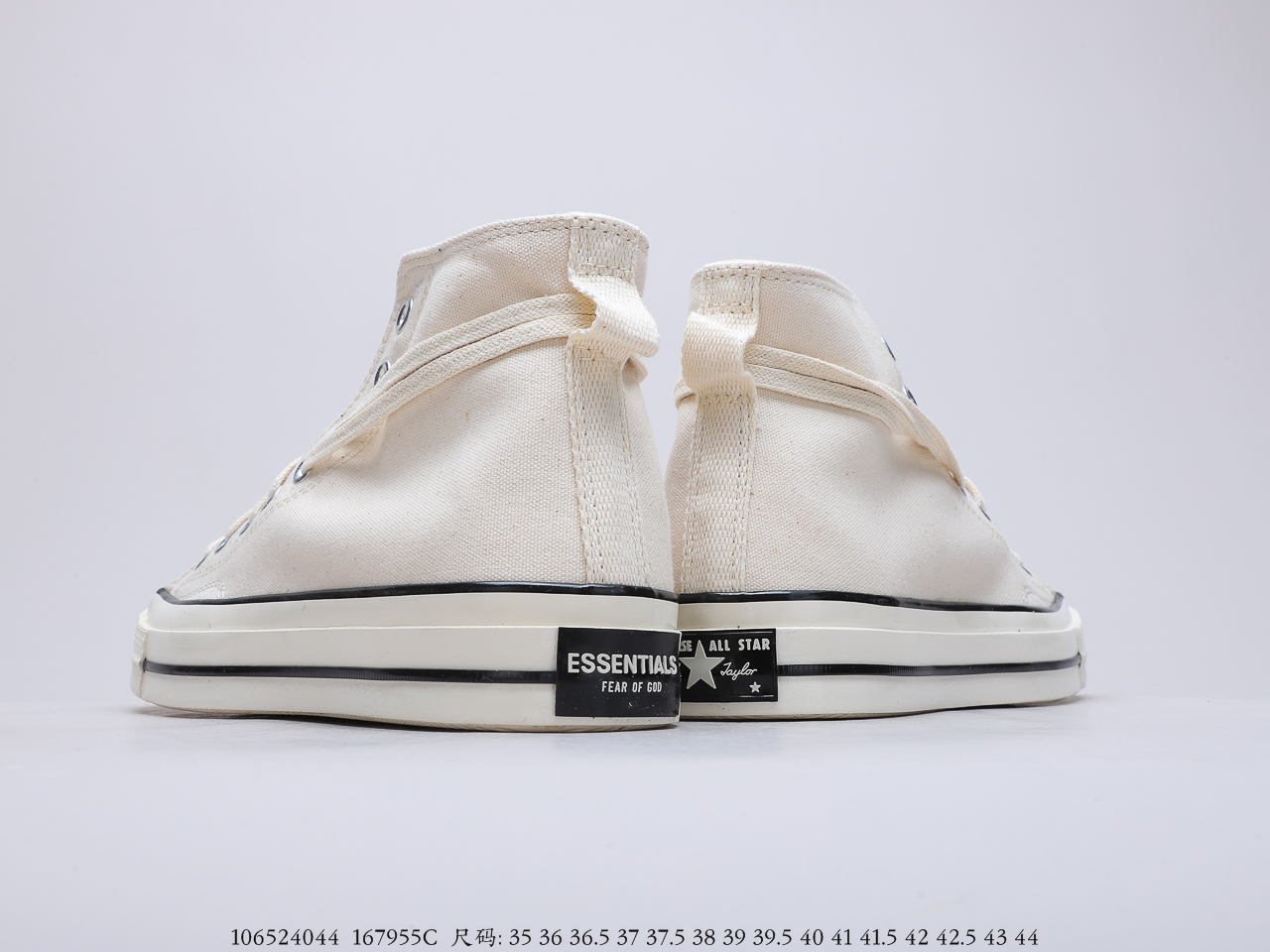 230 美国高街潮牌Fear of God副牌ESSENTIALS x Converse Chuck Taylor All Star 1970sBlackBeige“黑米白皮革”复刻高帮帆布硫化板鞋 货号：167955C