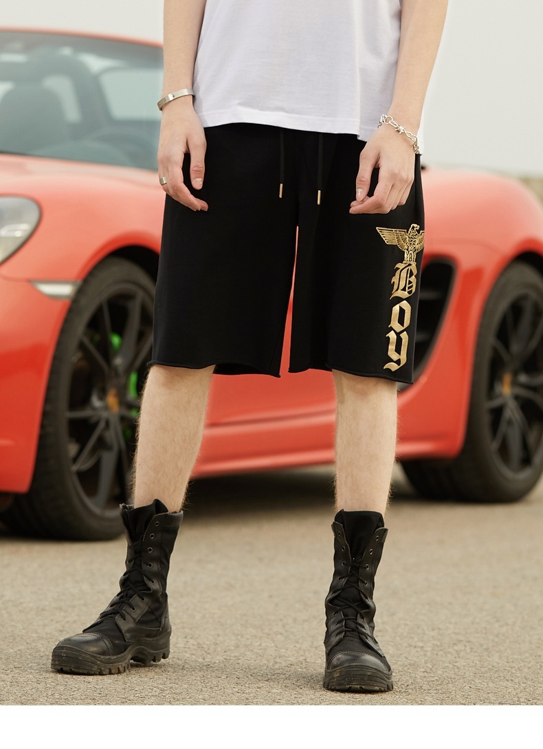 新款上市 货足早到 批180338# 潮牌boy2020夏季新款烫金老鹰短裤小