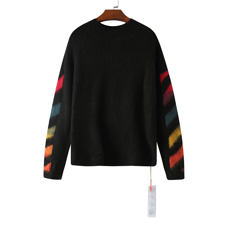 2020FW Black Seahorse Hair Sweater with Striped Arrowheads and Loose Fit Partner Sweaters - 图片 1