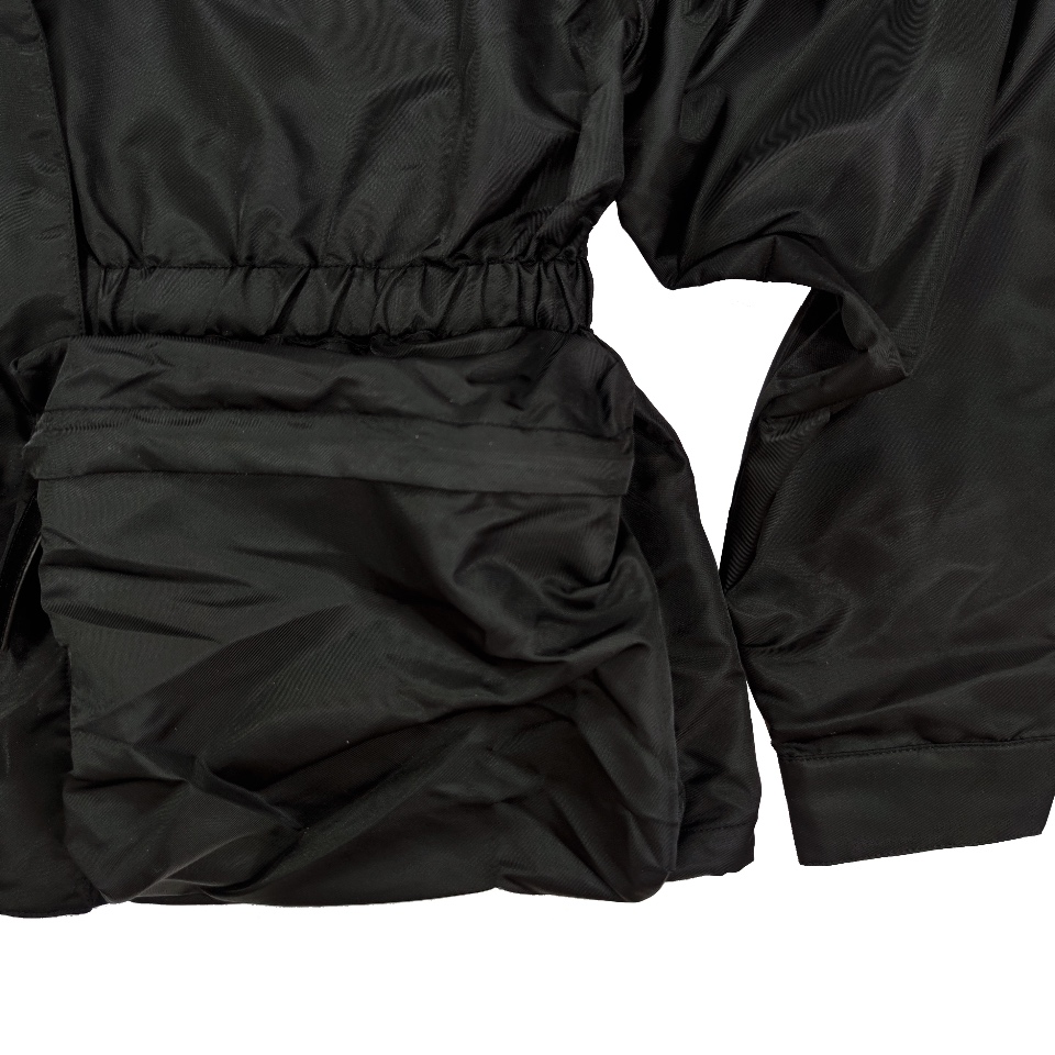 Top Prada hooded windbreaker with drawstring, large pockets, and waist-cinching design. Nylon fabric, slim fit. Sizes S, M, L.-Big cat