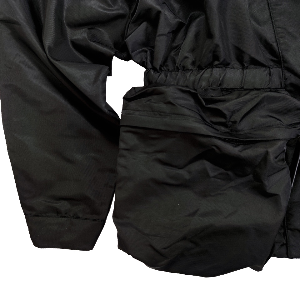 Top Prada hooded windbreaker with drawstring, large pockets, and waist-cinching design. Nylon fabric, slim fit. Sizes S, M, L.-Big cat