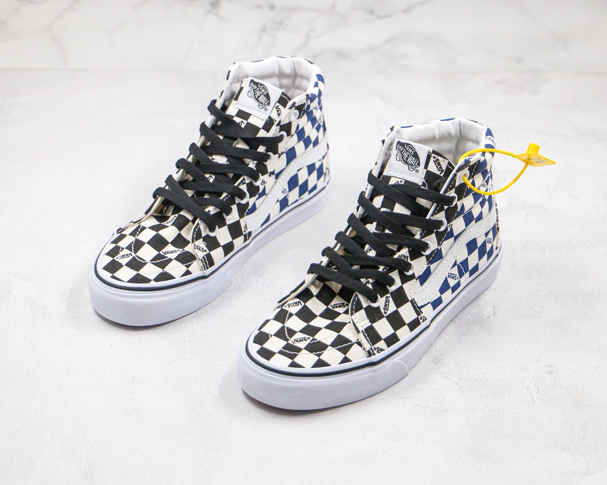 150 万斯 VANS 高帮 拼接 黑蓝色 logo 字母 棋盘格子 Sk8-Hi SX56