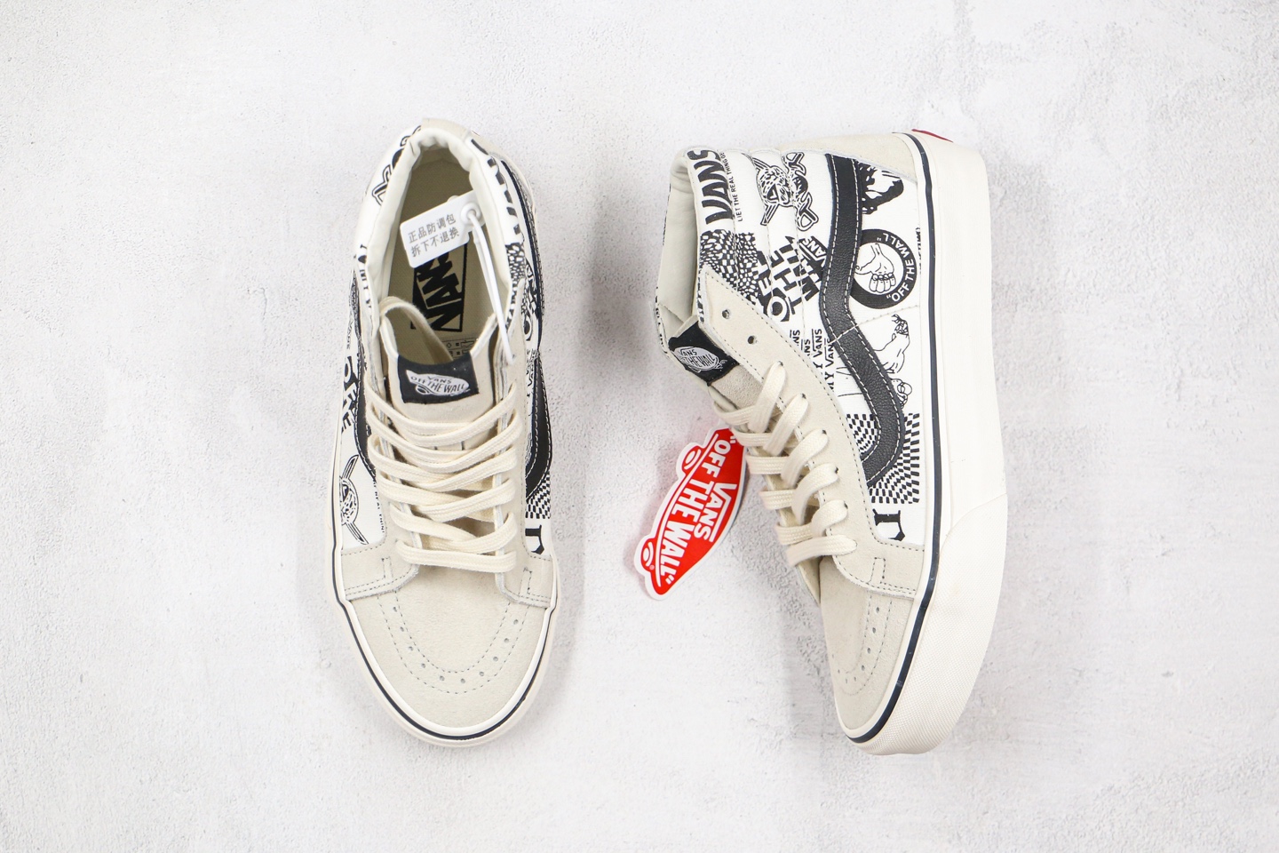 160 VANS 范斯SK8-新款黑白/原色高帮复古印花涂鸦男女休闲帆布鞋 型号：黑白色HJ08/白灰色HJ07