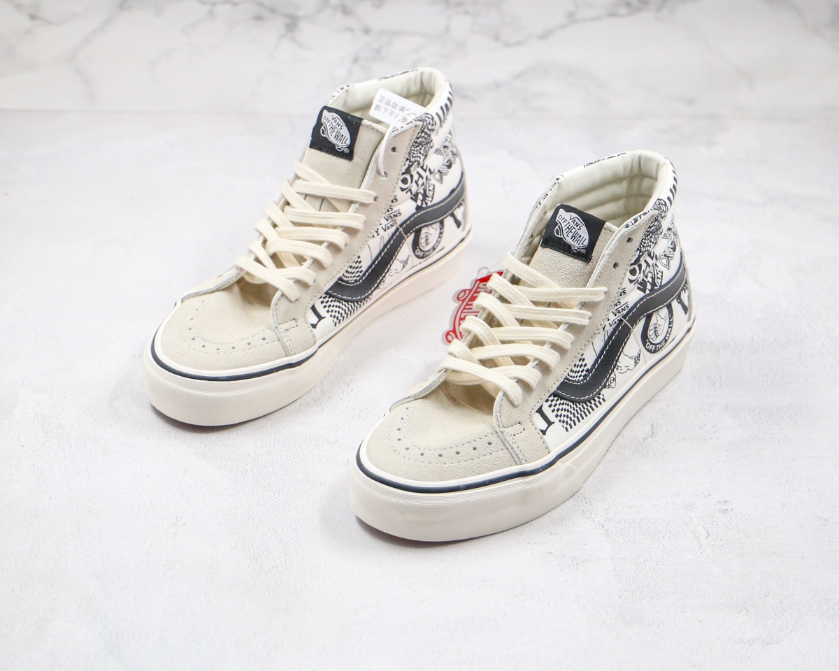 160 VANS 范斯SK8-新款黑白/原色高帮复古印花涂鸦男女休闲帆布鞋 型号：黑白色HJ08/白灰色HJ07