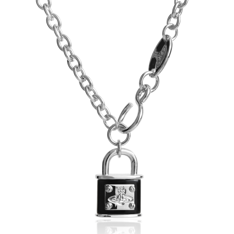 NO:103347,Queen Mother Chain Lock Necklace Silver Black Lock Gold White Lock, Queen Mother Necklace, Necklace19860909西太后链条锁头项链 银色黑锁 金色白锁,西太后项链,necklace,Jewelry