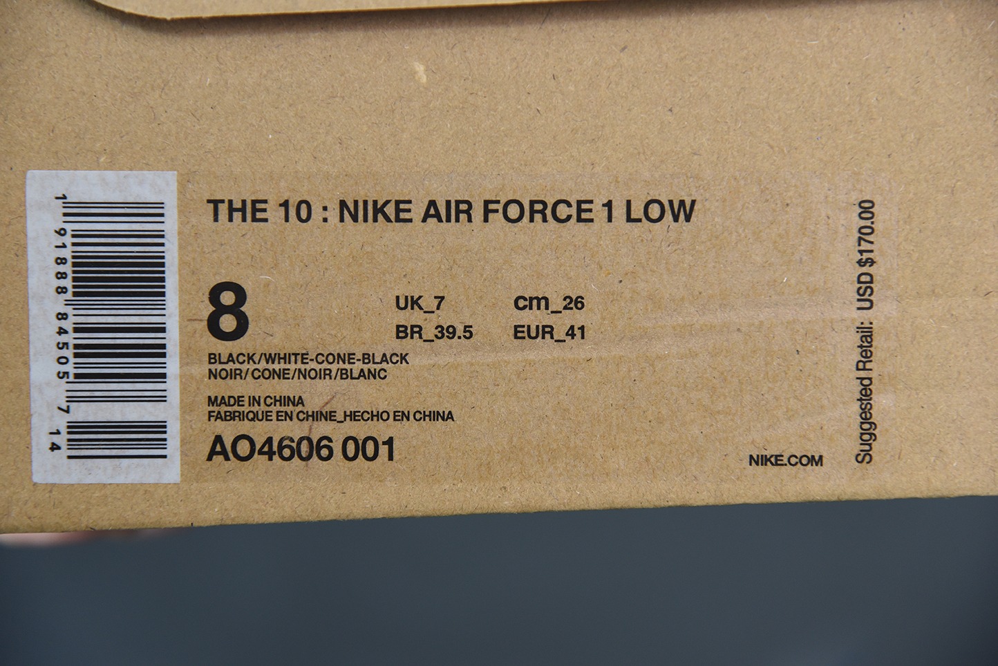 细节 Off-White x Nike Air Force 1 Low "空军OW黑白，货号：AO4606 001 尺码 40-47.5