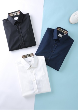 Burberry Clothing Shirts & Blouses Black White Embroidery Men Cotton Poplin Fabric Spandex Stretch Fashion Long Sleeve