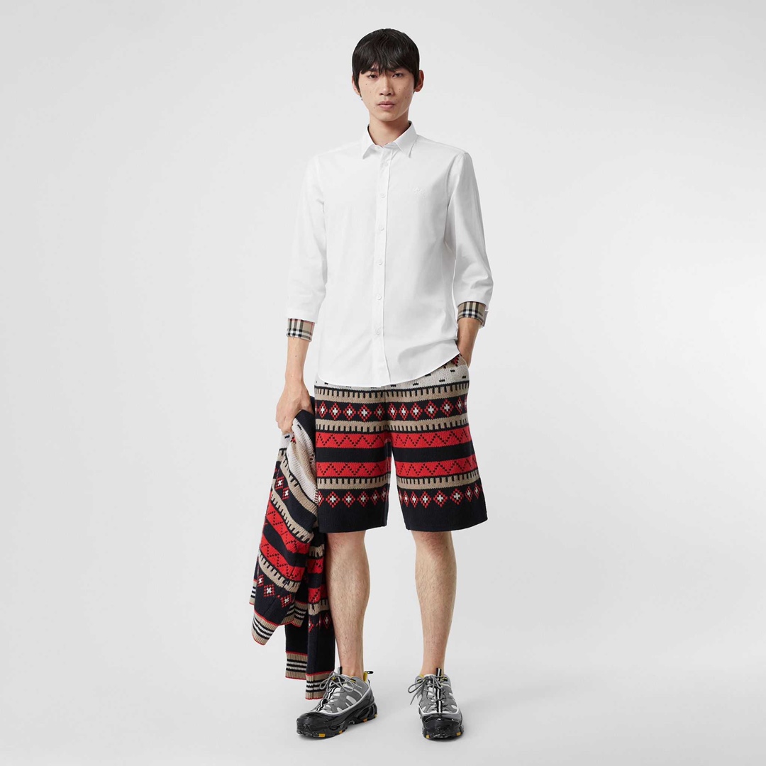 Burberry Clothing Shirts & Blouses Black White Embroidery Men Cotton Poplin Fabric Spandex Stretch Fashion Long Sleeve