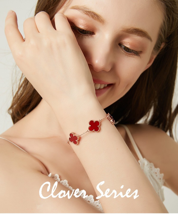 【跨年逛欢】💰130 VCA梵克雅宝手链五花四叶草手链女四叶草珍珠贝母18k黄金金手饰5花 红玉髓