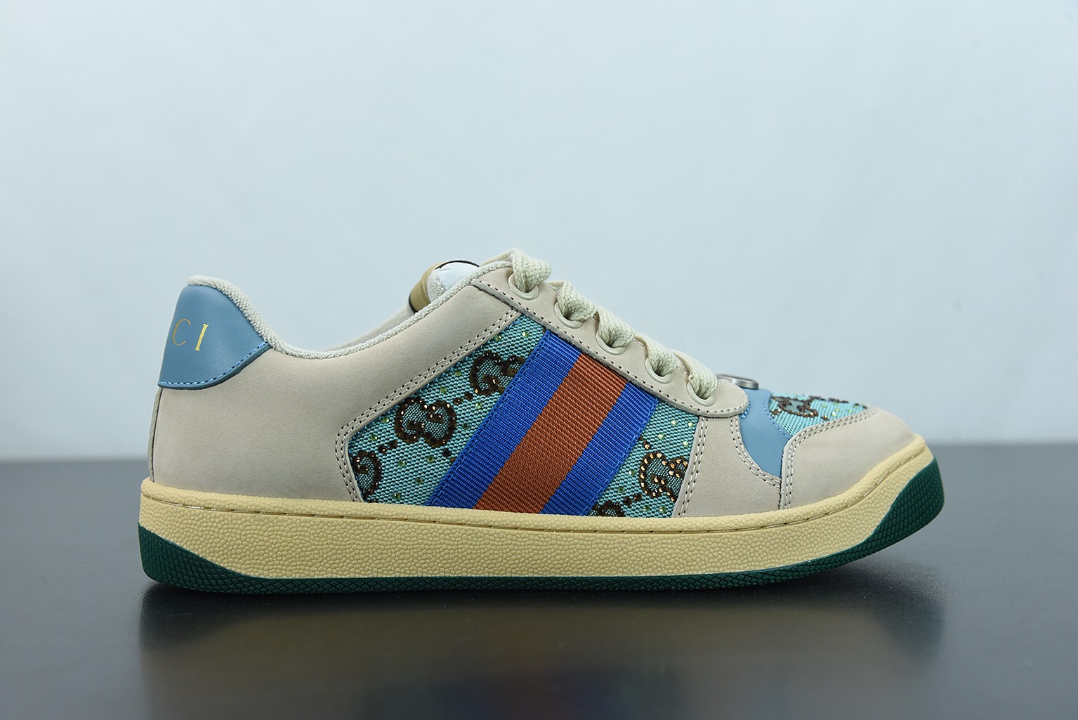 Gucci 2022早春最新水钻款Distressed Screener sneaker古驰小脏鞋